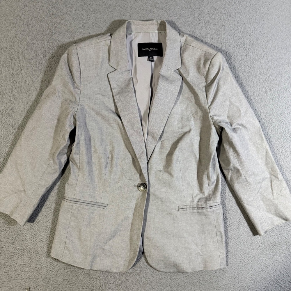 Banana Republic Gray Cotton‎ Blend Blazer Women's Size 10 Office Career Casual